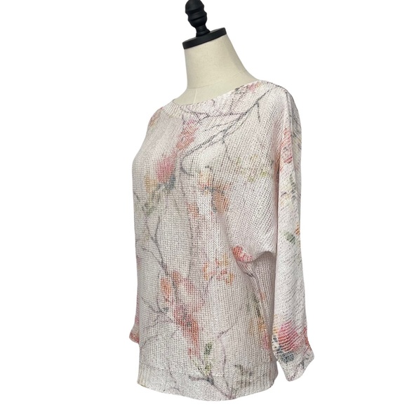 Sioni Boatneck Dolman Sleeve Floral Print Sweater Pale Pink Size Medium - Picture 3 of 14